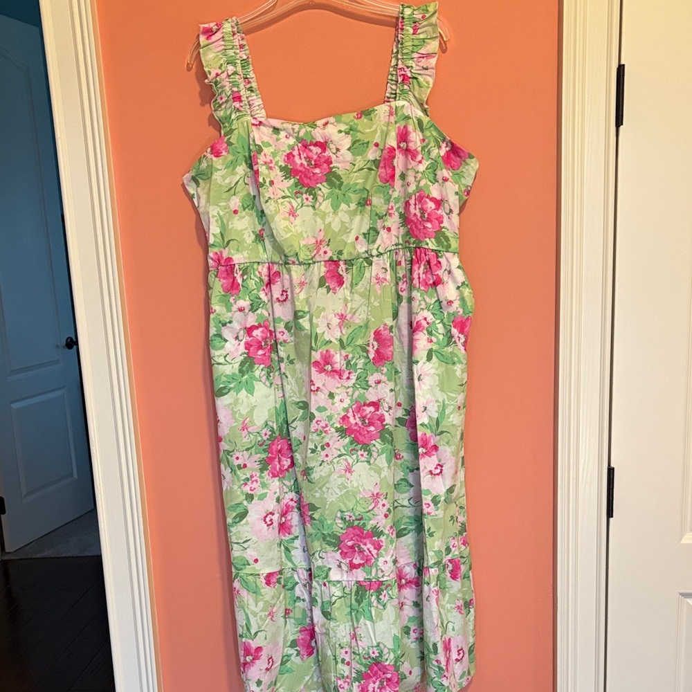 Torrid Green and Pink Floral Midi Dress